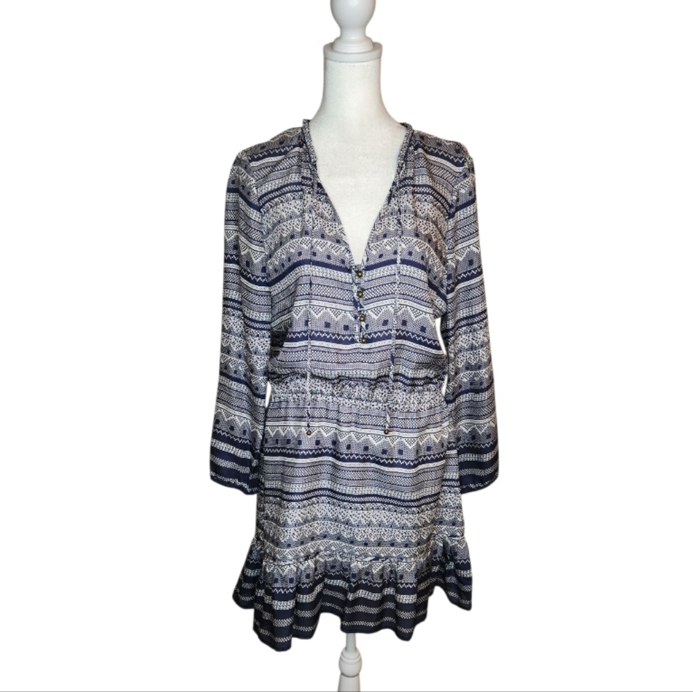 Veronica Beard Agathe Prussian Ruffle Hem 100% Silk Blue Print Dress Size 4